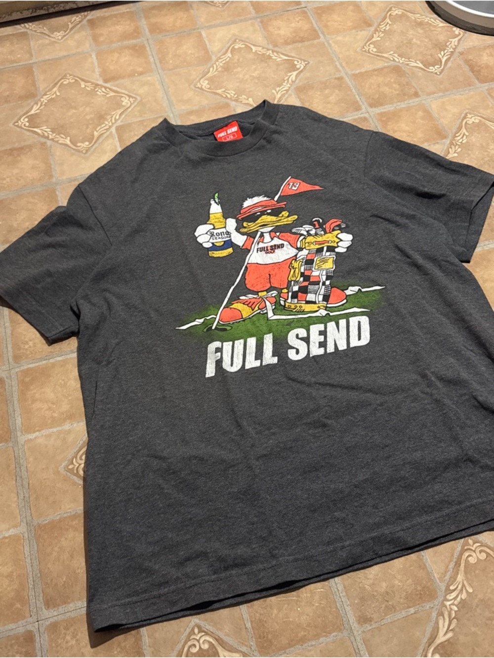 Full Send Golf "Rona Season" Duck Graphic T-Shirt - Charcoal Grey - Size Large